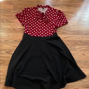 Red polka dot top/black bottom dress size large